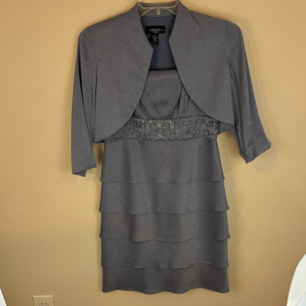 R&M Richards Gray Shimmering Dress and Jacket Size 6P